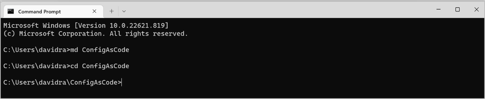 A screenshot of the ConfigAsCode prompts in the Command Prompt.
