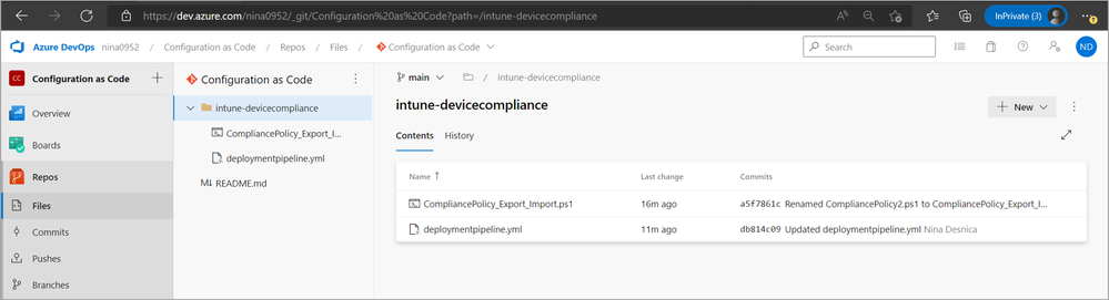 A screenshot of the file structure for the example folder created in Configuration as Code.
