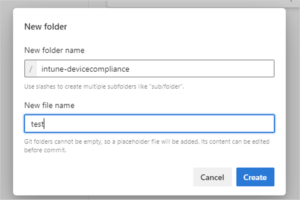 A screenshot of naming the new folder in Configuration as Code.