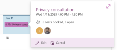 An image demonstrating a multi-attendee appointment with three out of five seats still open.