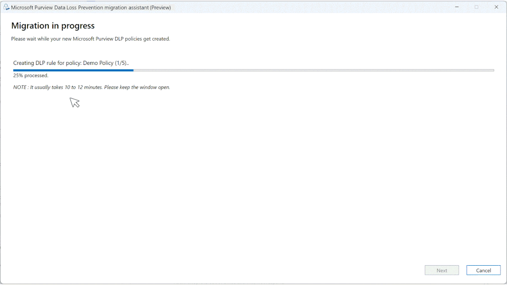 Figure 3: Policies being migrated to Microsoft Purview DLP