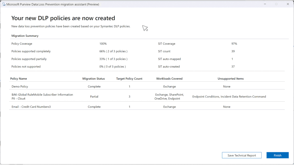 Figure 4: Reporting capabilities of the migration assistant