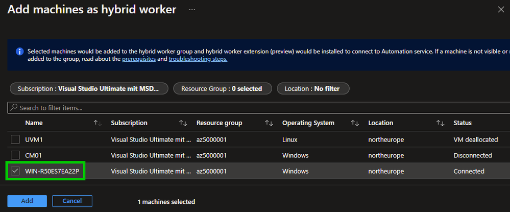 Add machines as hybrid worker wizard