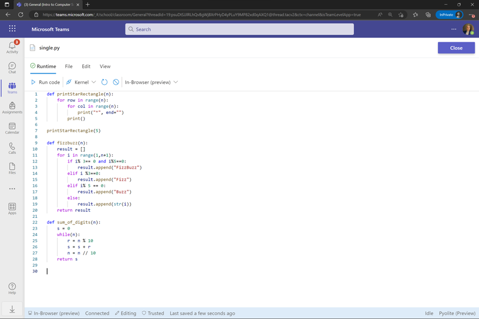 View, edit, and run Python files in Teams Education
