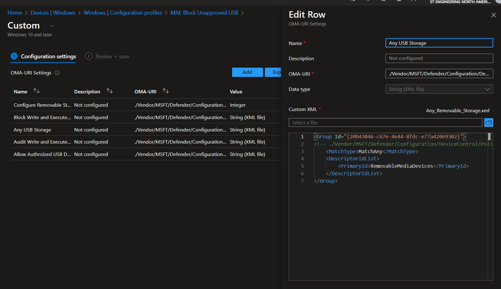 Block USB by Device Type XML