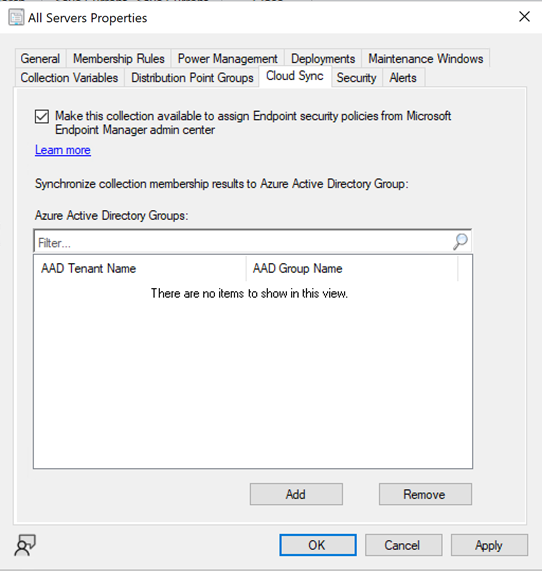Snippet from Microsoft Endpoint Configuration Manager, Collection Properties