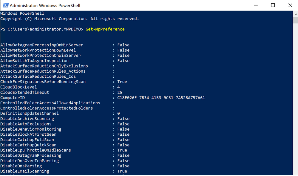 Snippet from PowerShell, Get-MPPreference Cmdlet