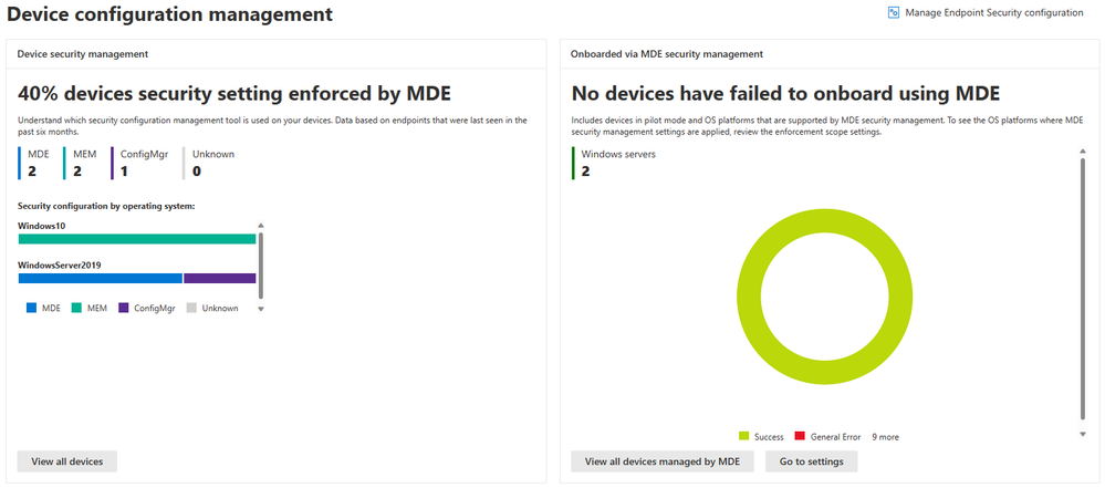 Snippet from Microsoft Defender for Endpoint, Endpoints Node, Configuration Management View