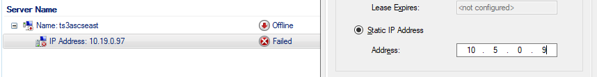 ASCS server name - IP change in cluster