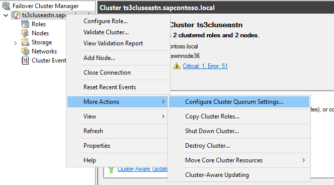 Update cloud witness by changing storage name in quorum settings
