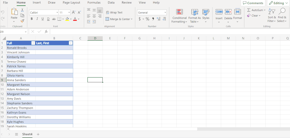 Using Formula by Example to reverse the first & last name order