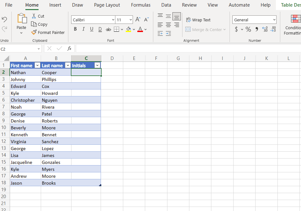Extracting initials using Formula by Example
