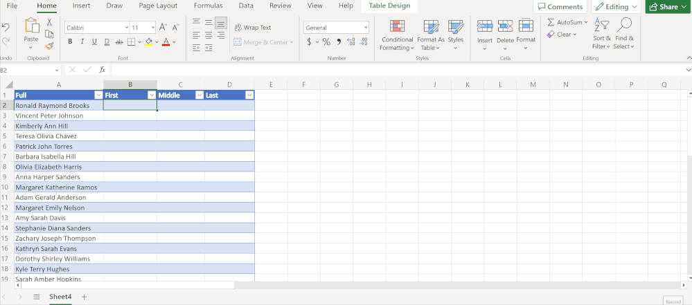 Extracting first, middle and last names using Formula by Example