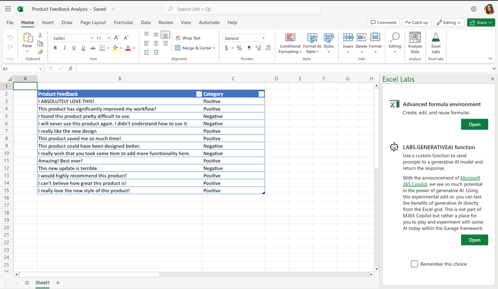 Excel Labs Feature Gallery