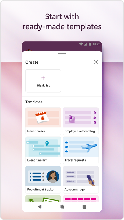Create new lists from within the Microsoft Lists mobile app (for iOS and Android).