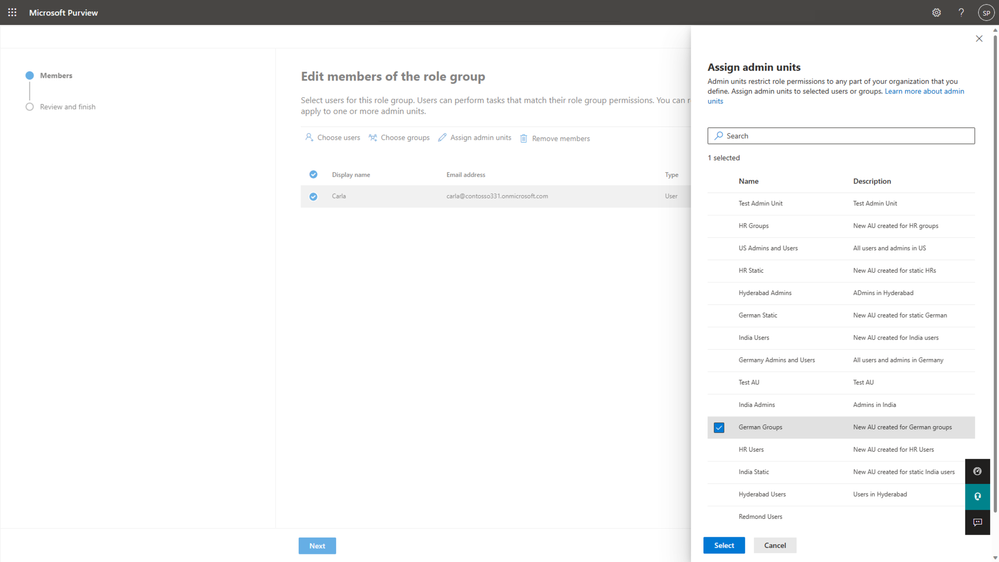 Figure 1: assigning admin units to a user with administrative privileges