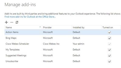 OWA list of addins on a working mailbox