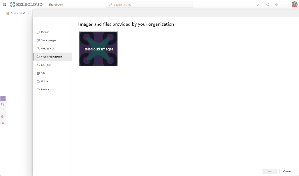 Image picker: Organization assets library