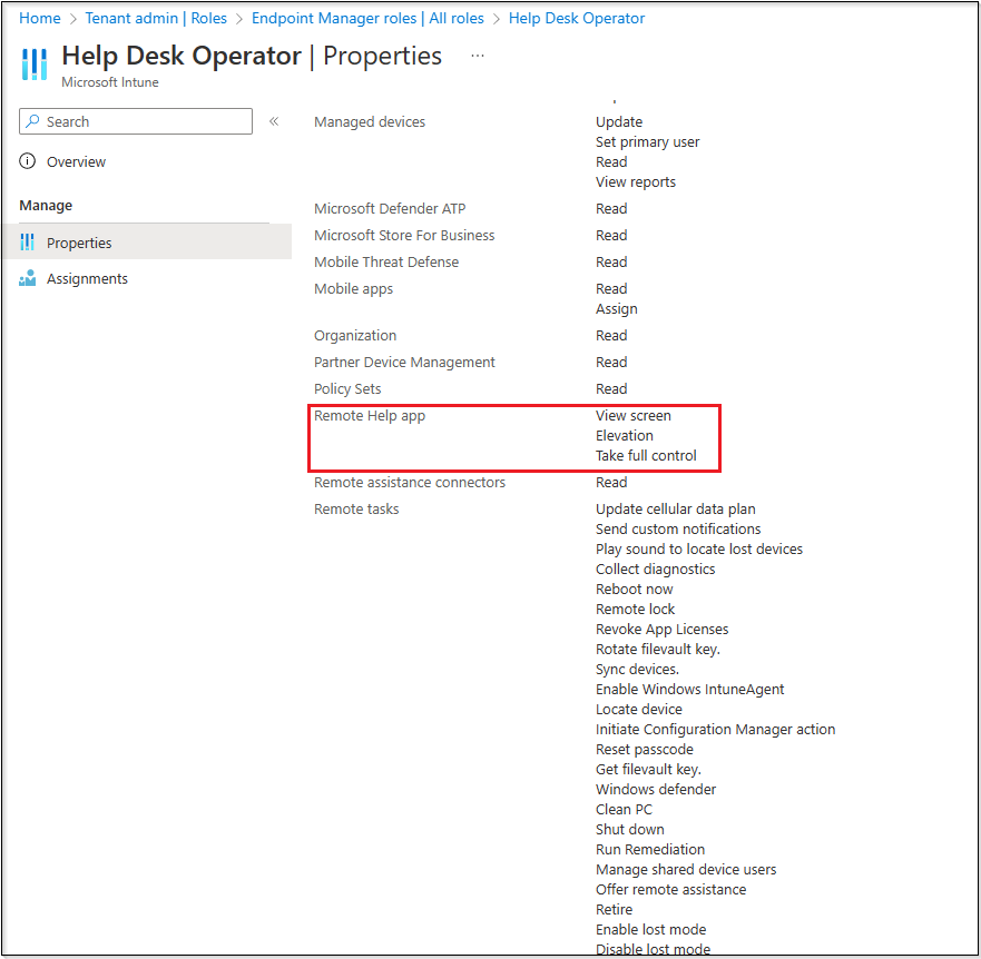 Snippet from Help Desk Operator Properties