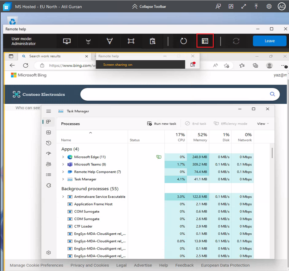 Snippet from a Remote Help Session, Task Manager Usage