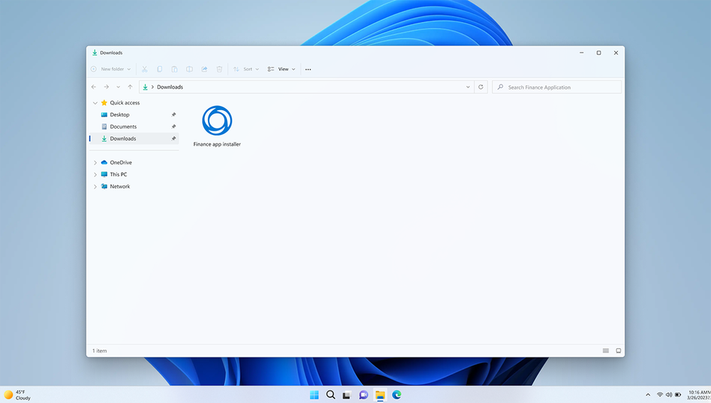 Screenshot of Finance app installer file in downloads folder