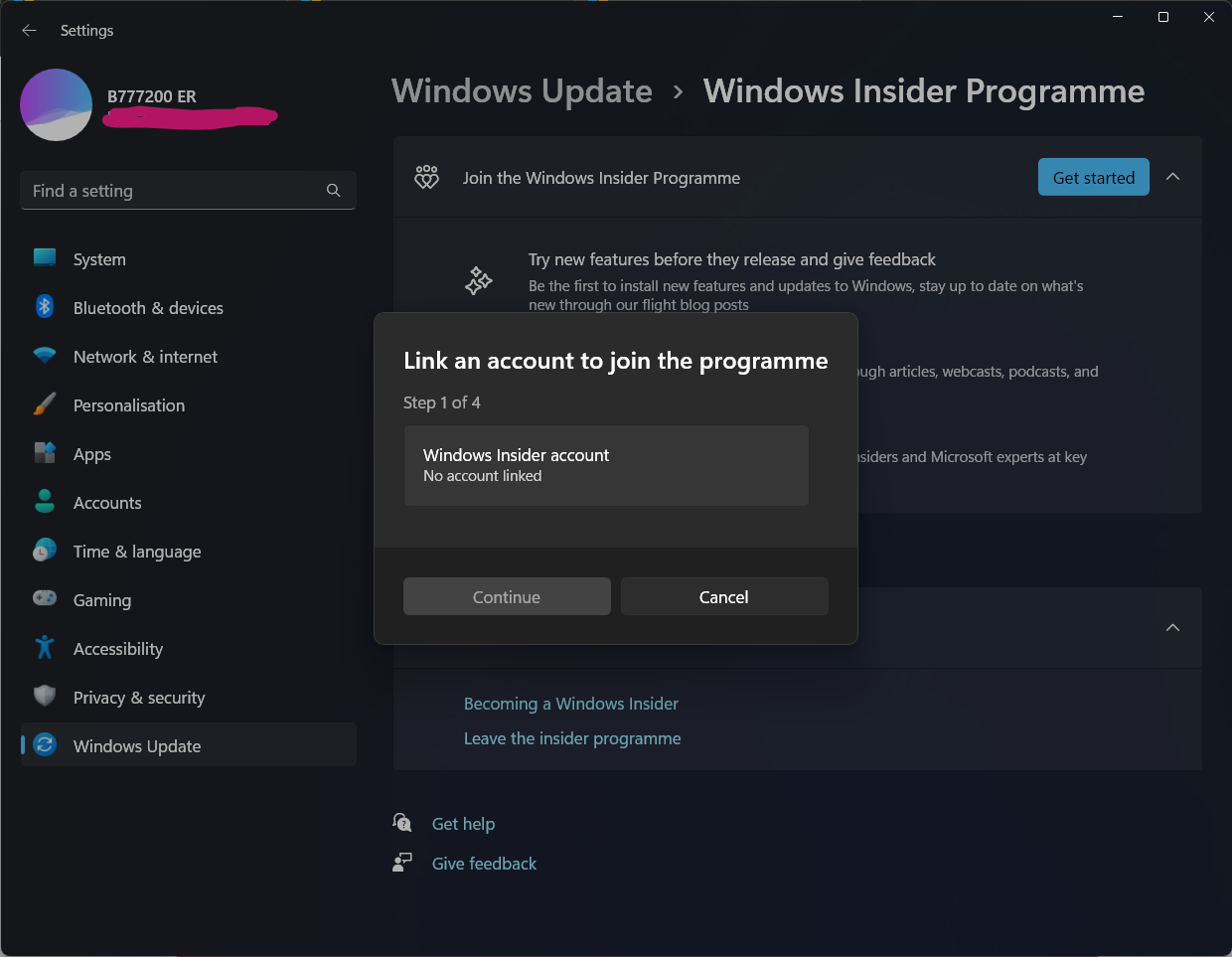 Windows Can't Find Registered Insider Account | Microsoft Community Hub