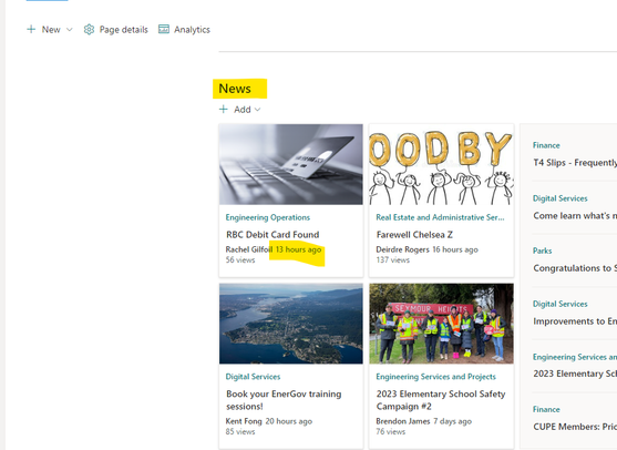 News post on the Intranet