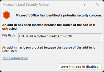 Block untrusted XLL Add-Ins