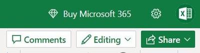 Share button on top right of Excel