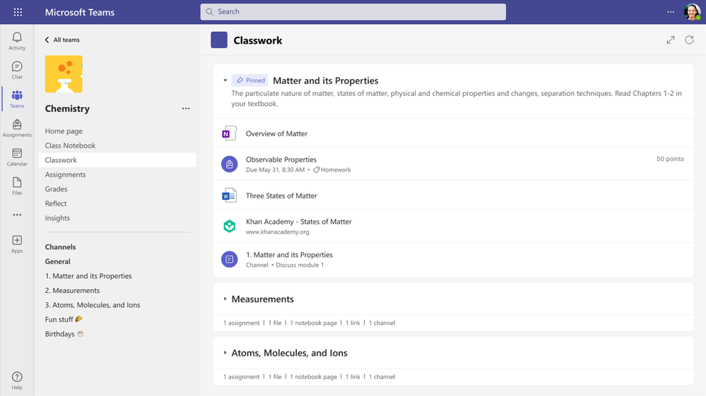 Student view of the new Classwork app