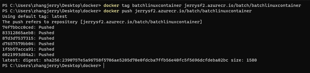 container image upload result