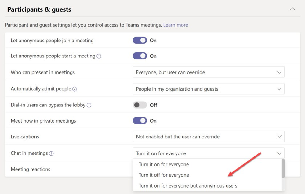IT Admins can limit who IT can write in the meeting chat