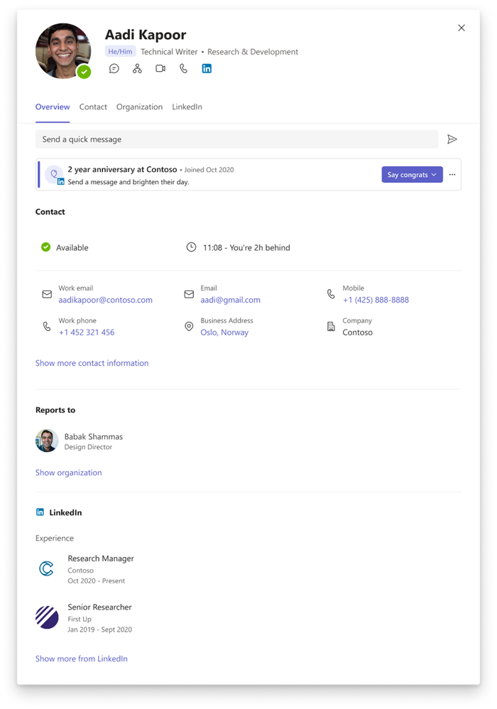 Expanded view for profile card