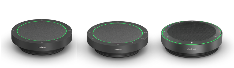 Jabra SPEAK2 Speakerphones, 40(left), 55(middle), and 75 models(right)