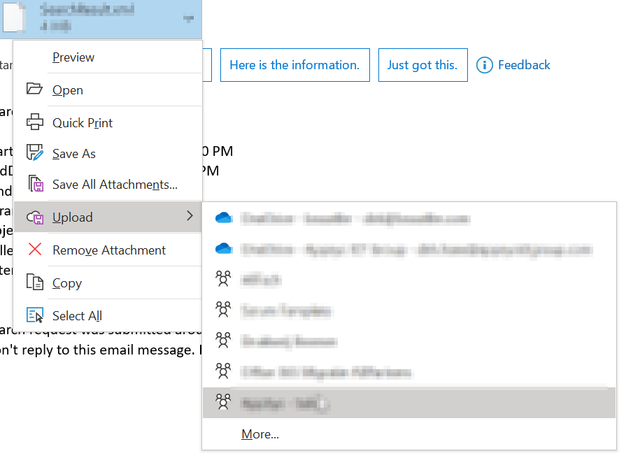 Saving attachment towards SharePoint/Teams