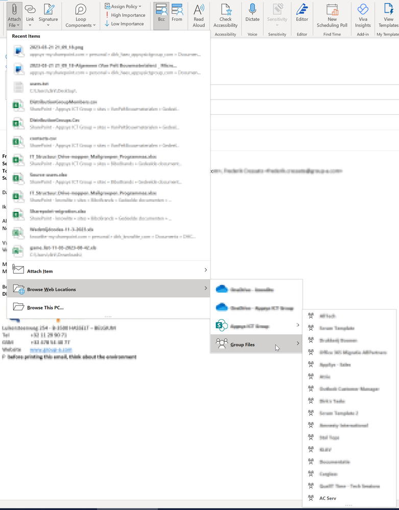 Adding attachment to an email from SharePoint/Teams
