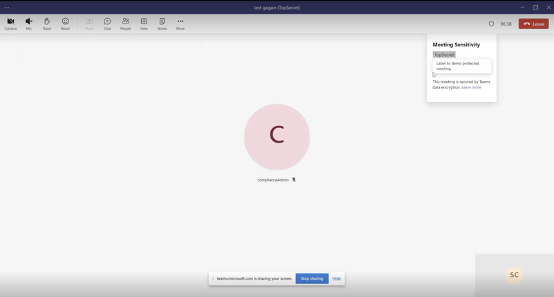 Figure 5. Apply a sensitivity label to classify and protect Teams meetings.