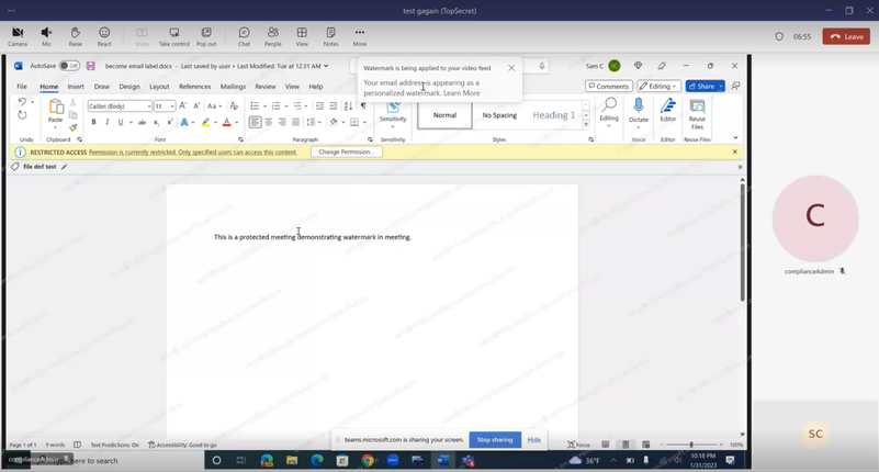 Figure 6. Add a watermark to prevent screenshots and taking photos of sensitive content shared onscreen.