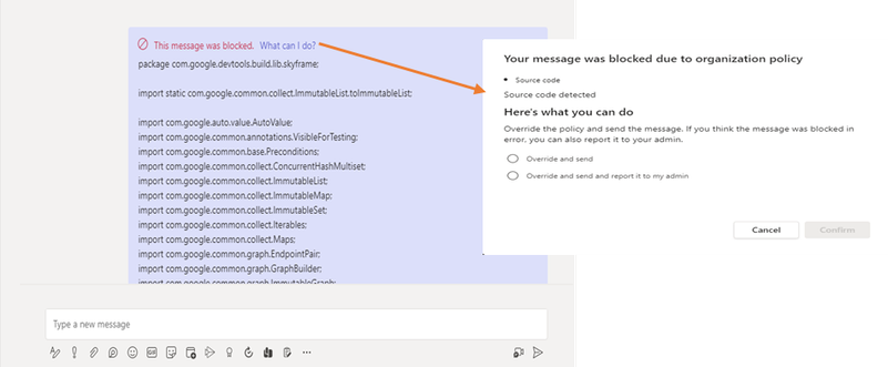 Figure 8. Screenshot of the new enhanced source code classifier in action with DLP policies.