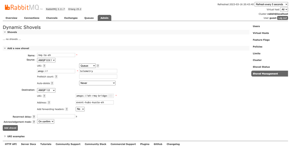 RabbitMQ Add Shovel