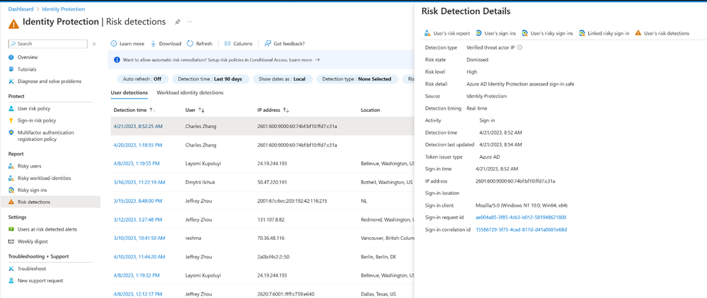 User risk detection details