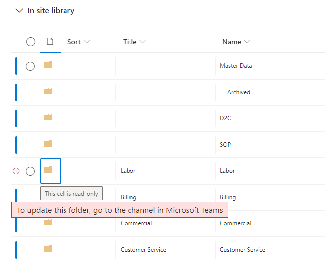 Error - To update this folder, go to the channel in Microsoft Teams