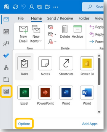 select the square botton with the apps, then select options.