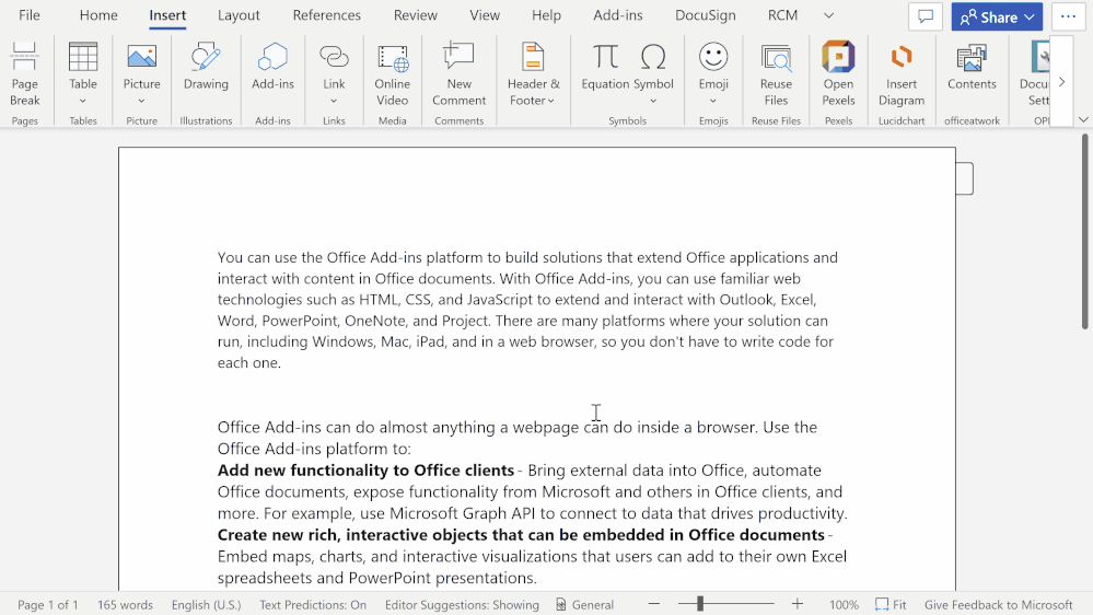 An animated image demonstrating how to install add-ins in Word.