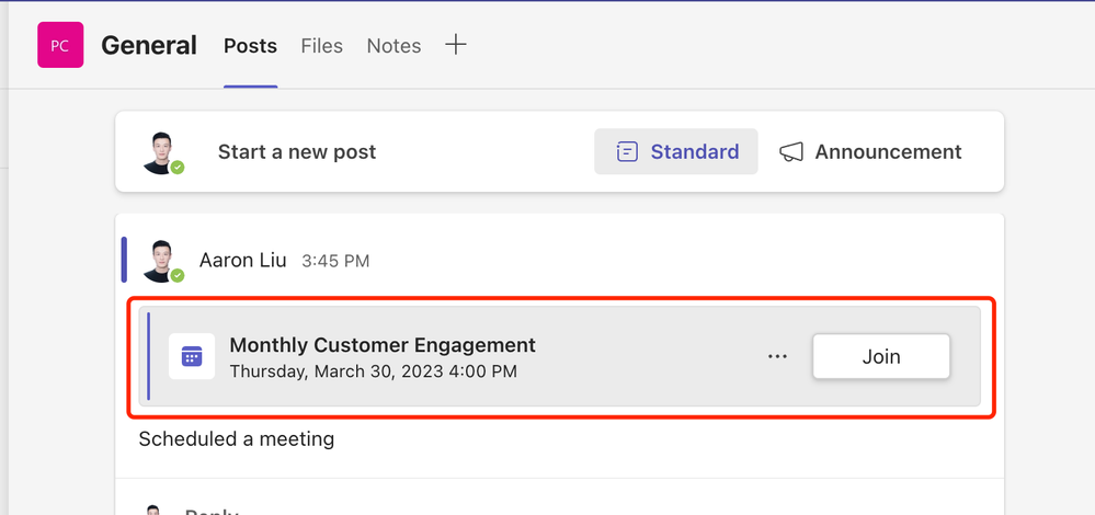 An image demonstrating the meeting invitation in Channel.