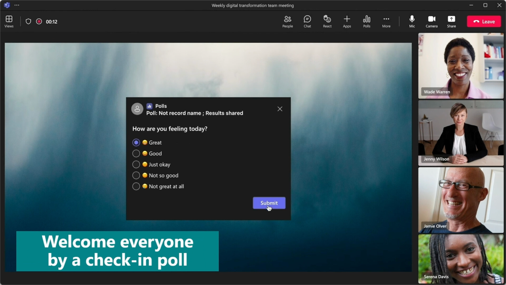 An image demonstrating the ice breaker poll in channel meeting