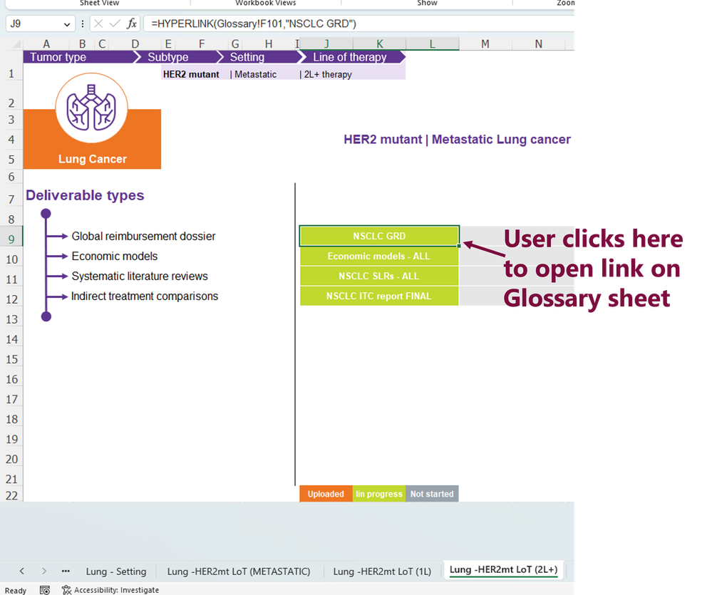 Worksheets where the HYPERLINK function should open the file that is in the Glossary sheet