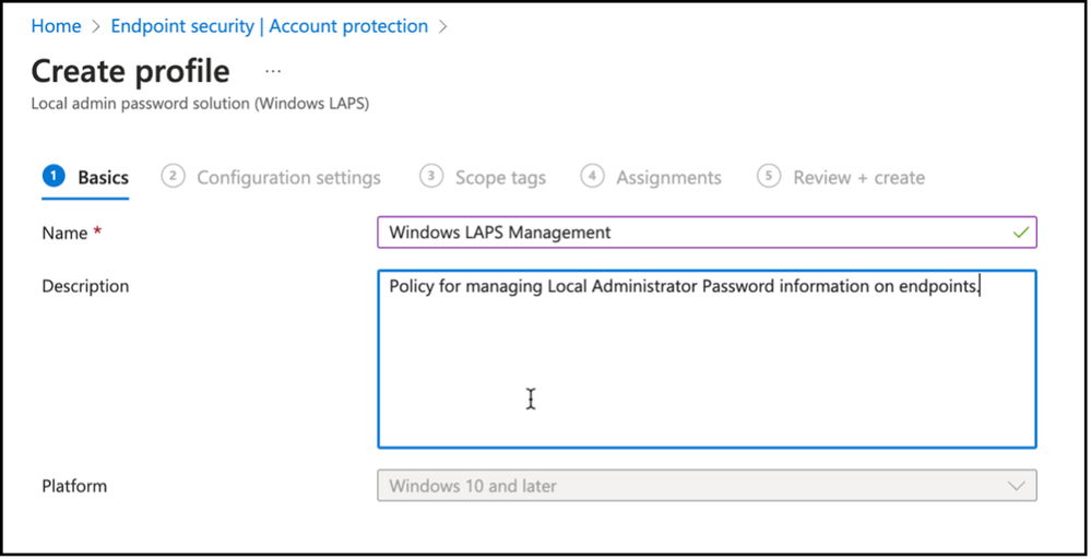Snippet from Policy Creation - Naming Account Protection Policy