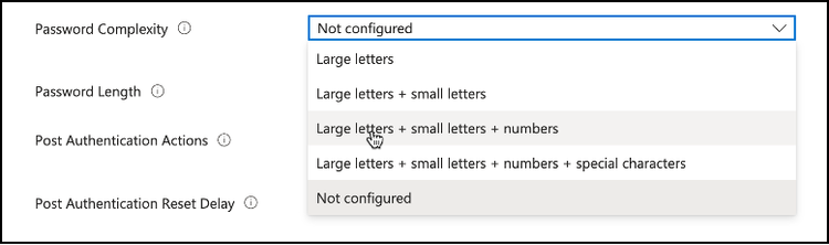 Snippet from Policy Creation, Password Complexity Options