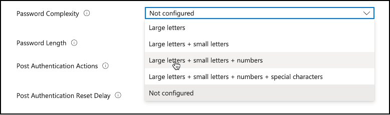 Snippet from Policy Creation, Password Complexity Options